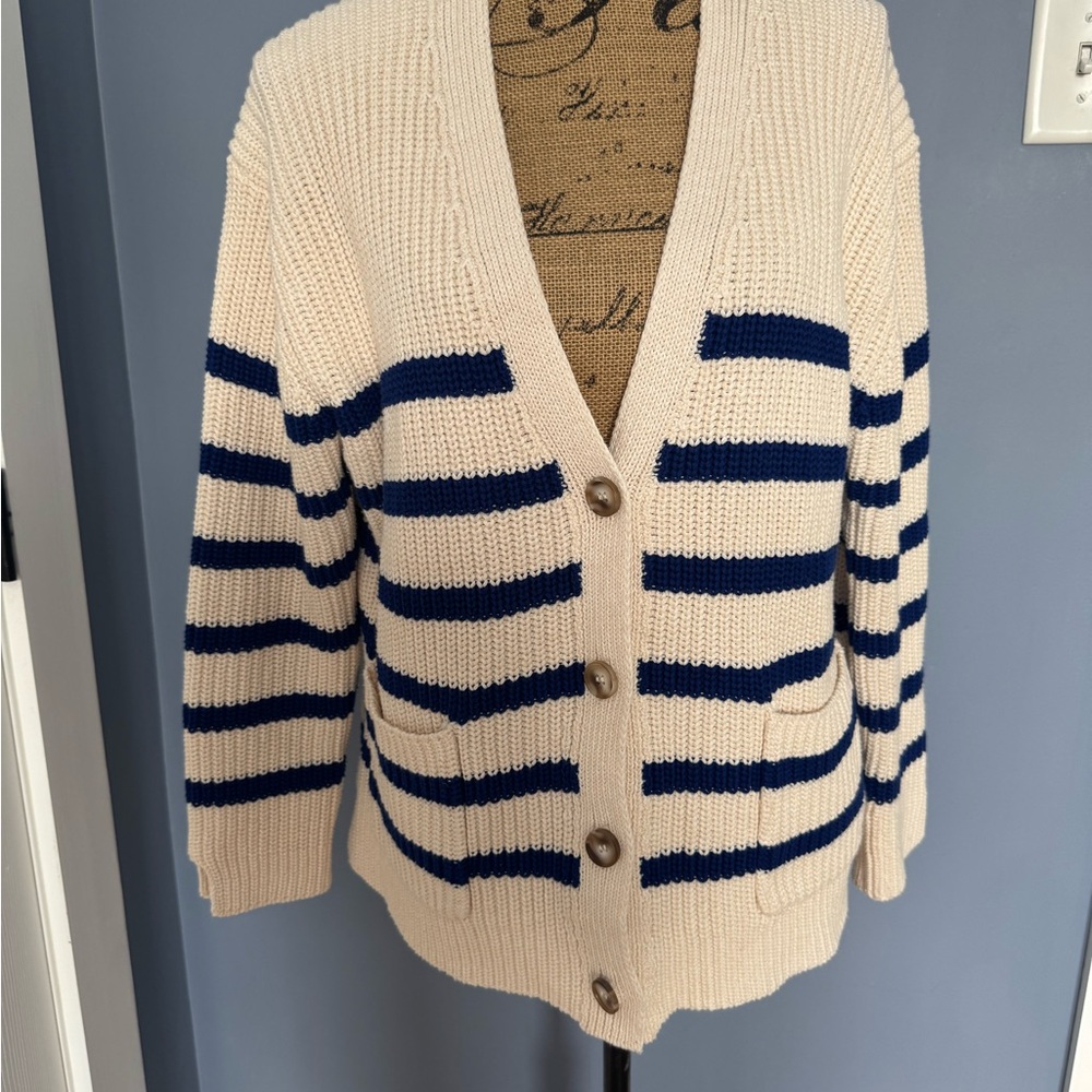 John + Jenn Navy and Cream Striped Cardigan